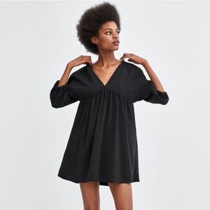 Zara Modal Blend Mini Babydoll Dress in Black size M